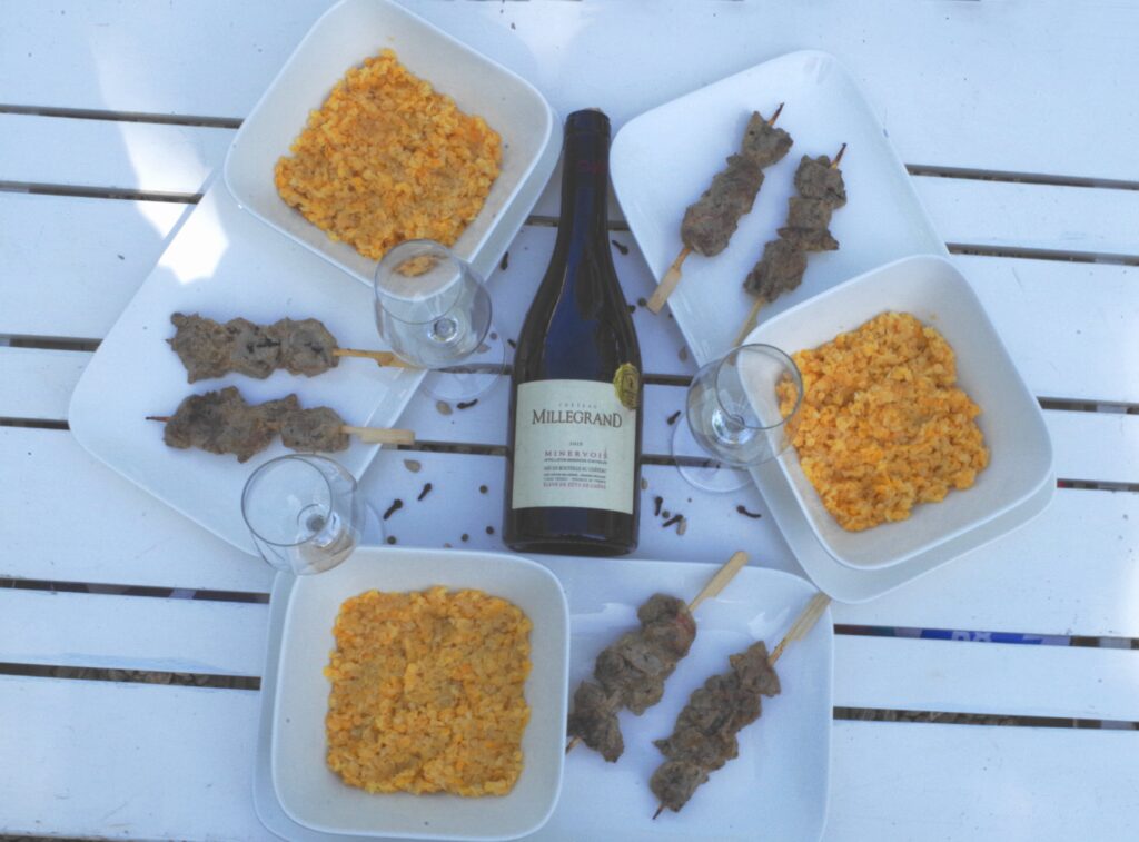 Lamb Korma along with lentils curry cooked the Indian way and a wine pairing with a Minervois C.D.O from Languedoc Roussillon.