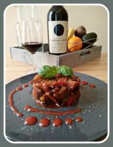 Vegetable curry cooked the Indian way paired along with a Minervois La Livinère C.D.O from Languedoc Roussillon.