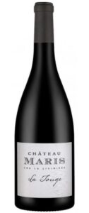 Bottle of Château Maris La Touge Minervois red wine, a French wine pairing for lamb with sauce.