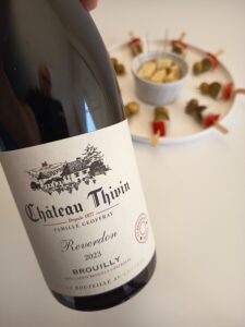 Reverdon Cuvée from Château Thivin with a Brouilly C.D.O paired with aperitif skewers.